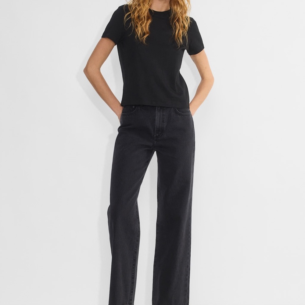 Denim Forum Farrah high rise wide leg faded black raw hem 28